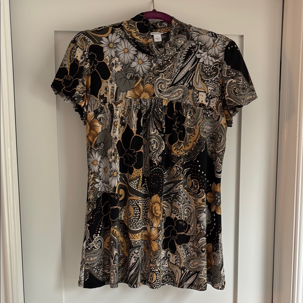 Dress Barn Fitted Embellished Blouse Brown Tan